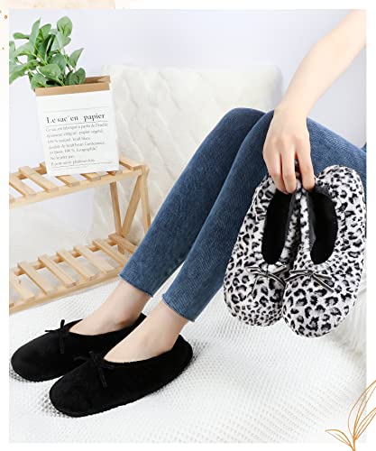 Image of Panda Bros 2 Pairs Women's Ballerina House Slippers, Anti-Skid Comfy Warm Ballet Style Slippers