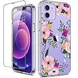 GiiKa for iPhone 12 Case, iPhone 12 Pro Case with Screen Protector, Clear Full Body Protective Flora
