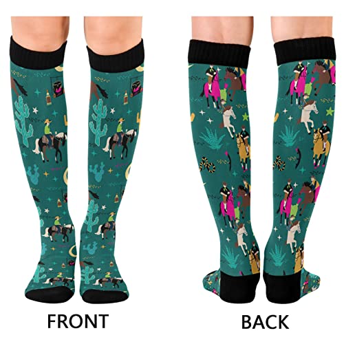 Wusikd Cowboys Horses Compression Socks for Women and Men Circulation Star Cactus Long Socks for Athletic Running 12