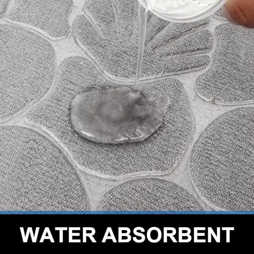Tapis de bain absorbant flanelle grise 50x80 motif galets relief tapis de douche lavable - 8