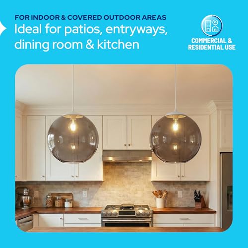 Image of KASTLITE 12 inch Acrylic Globe Pendant Light Fixture, 8W 3000K Filament LED Bulb, Ceiling Mount - Kitchen Pendant Lighting Over Island, Hanging Dining Light, Living Room Lamp - Smoke Shade, White Base