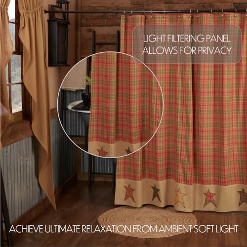 VHC-Brands-Stratton-Primitive-72×72-Stars-Border-Shower-Curtain-Red-Rod-Pocket-Appliqued-Cotton-Button-Holes-for-Hooks-Square-Bath-Decor VHC Brands Stratton Primitive 72×72 Stars Border Shower Curtain Red Rod Pocket Appliqued Cotton Button Holes for Hooks Square Bath Decor