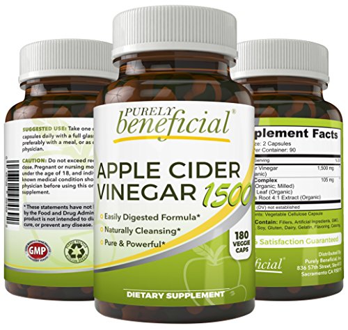 Organic Apple Cider Vinegar 1500mg- Raw, Non-GMO, Extra Strength, 180 Capsules, Vegetarian