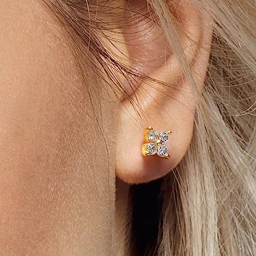 Princess Collection - "Sweetheart Daisy" - 0.23 Inch (1.0 Carat/Pair) Cubic Zirconia 22K Gold-Plated Stud Earrings For Sensitive Ears3