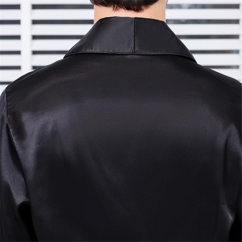 Shanghai Story Men's Satin Robe Lightweight Long Sleeve Silk Kimono Bathrobe with Shorts Set Sleepwear3