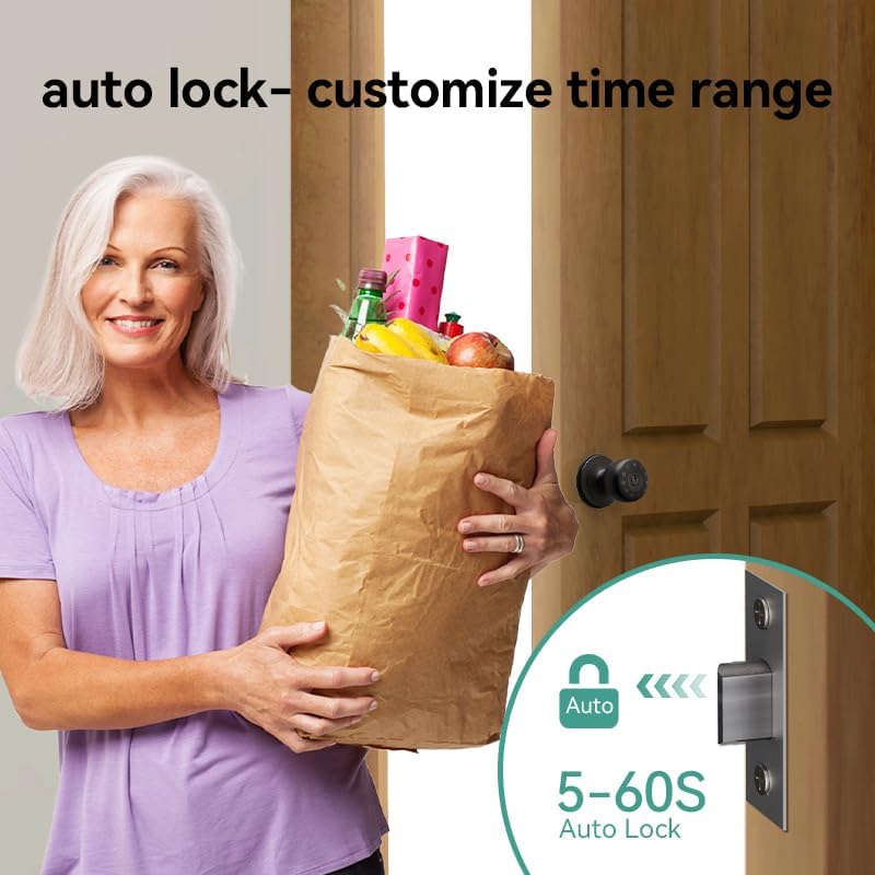 Fingerprint Door Lock,4 in 1 Smart Door Knob with Keypad Code,Biometric & App Control,Auto-Lock,Keyless Entry Door Locks for Bedroom,Home,Garage,Apartment,Office,Warehouse