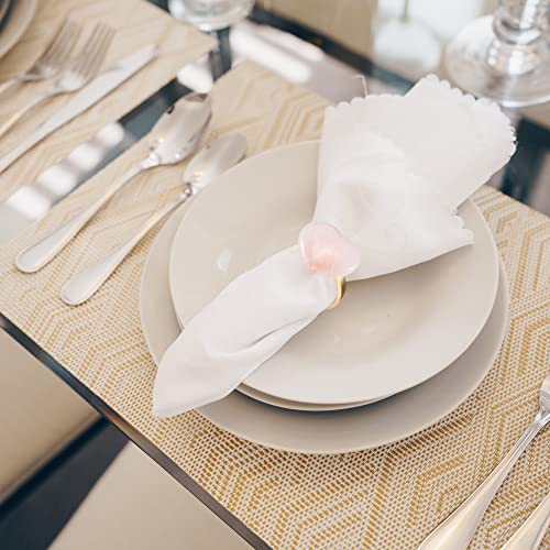 Rose Quartz Napkin Rings, 4 Pack Natural Stone Napkin Ring Holder, Heart Shape Table Setting Decor Dinner Tables Rings For Christmas Party Wedding Valentines Thanksgiving #TOP2