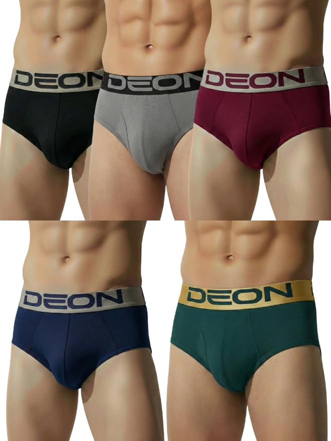 Ultra Cotton Lycra Plain Brief's | Premium Stretch Innerwear with Soft Micro Nylon Waistband | Breathable Comfortable Underwear for Men | Assorted Printed Trunks| Pack of 5 (2XL)-image-2