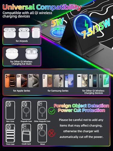 Image of Mouse Pad with Foldable Phone Holder & Wireless Charger, XXL RGB Gaming Mousepad 31.5 inchx15.8 inch Large Desk Mat for Keyboard, 11 Colors 5 Modes