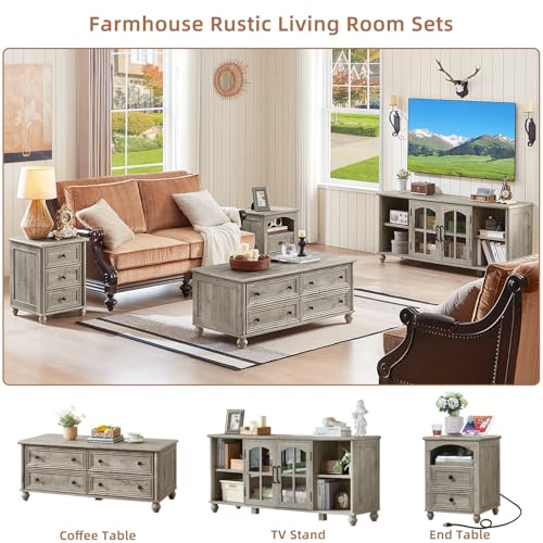 Image of RWYHG Farmhouse TV Stand for 60 in TV, Entertainment Center for Living Room