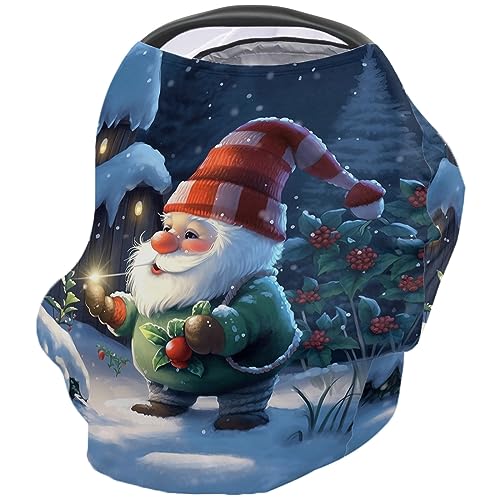 Nursing Cover for Breastfeeding Scarf, Snowman Christmas Gnome Baby Car Covers Super Soft Multi Use for Canopy Shopping Cart Cover Blanket Stroller Cover