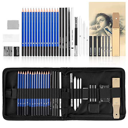 Art Supplies 35-Pieces Sketching and Drawing Pencils Set,Include Graphite Pencils Charcoal Pencils,Eraser,Sharpener, Holiday Gift for Adults &Teens
