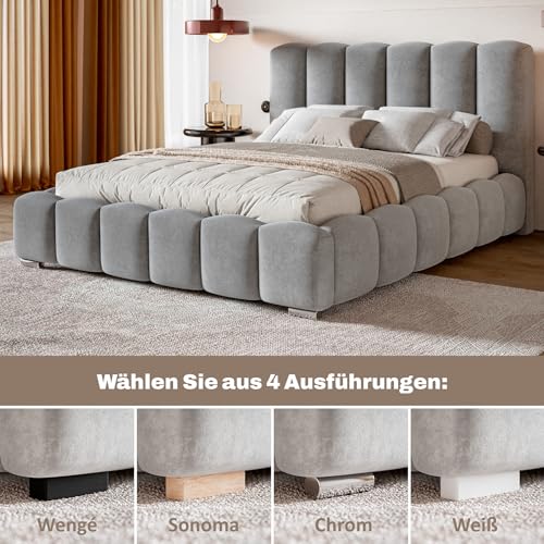 Grand Bubble Bett 180x200 Beige Samt, mit Stauraum, mit Kopfteil, mit Lattenrost, mit Füßen, mit Matratze H2/H3, Bubble Polsterbett 180x200 mit Bettkasten Beige (Creme) – Bild 6