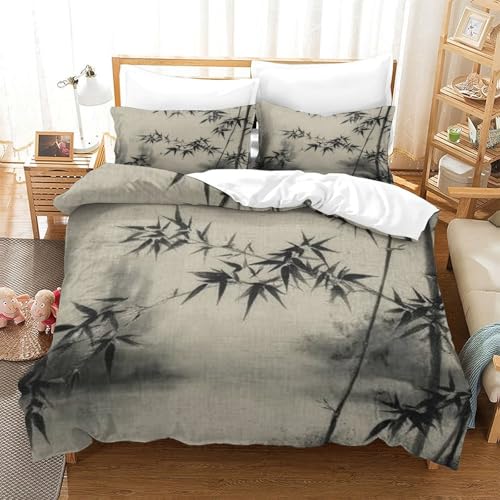 Housse de Couette Bambou 3D Super King 260x220cm et Ses 2 Taies d'Oreiller en Microfibres