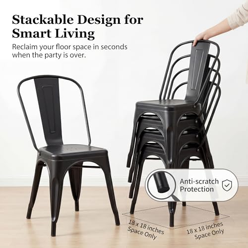 Image of Devoko Metal Dining Chair Set of 4, 18 Inch Seat Height Chair, Stackable Classic Trattoria Metal Chairs 300 Weight Capacity for Indoor Outdoor Home Kitchen Patio Cafe Restaurant Use