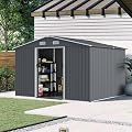 Dyncan Maximize Space with Outdoor Storage Shed, 8 x 10 FT Durable Metal Tool Shed with Sliding Doors, Grey