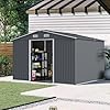 Ball cast 8×10 ft outdoor storage shed heavy duty metal sheds with sloping roof and sliding doorswaterproof tool sheds with punched vents for gardenbackyardlawneasy to assemblegrey  urban country home decor
