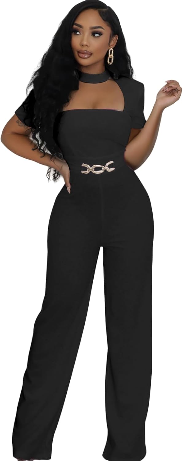 Women's formal jumpsuit elegant straight pants party casual club jumpsuit - Image 3