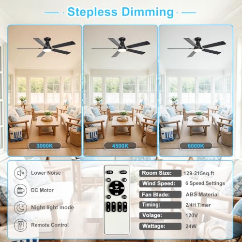 Image of Depuley Modern Ceiling Fan with Light: 42-Inch Black Flush Mount Fandelier | Bedroom Indoor Outdoor Use, 5 Reversible Walnut Blades, 6 Fan Speeds, Timing Function, Dimmable 3CCT, Remote Control Included