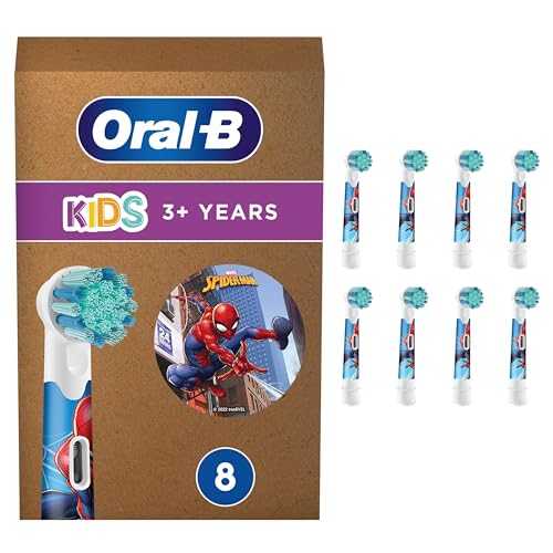 Oral-B Kids Spiderman – ORIGINAL Aufsteckbürsten für Elektrische Zahnbürste – Extra Weiche Borsten, Oral-B Zahnbürstenaufsatz für Kinder ab 3 Jahren, Briefkastenfähige Verpackung – Weiß, 8 Stück