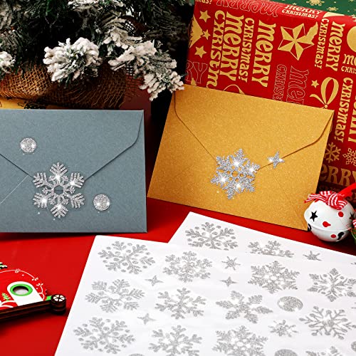 520 Pieces Christmas Envelope Seal Stickers Glitter Snowflake Stickers Labels Christmas Snowflake Sticker Xmas Snowflake Dot Envelope Sticker Seals For Christmas Card Envelope Box Decoration (Silver) #TOP1