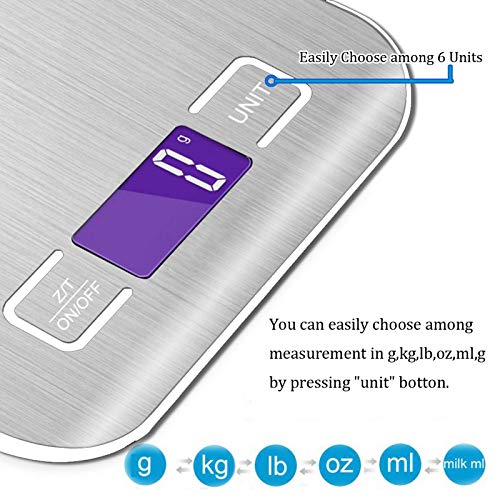 Aqwzh White Digital Food Kitchen Scale, Weight Grams And Oz, Led Backlit Display (Aaa Battery), Stainless Steel…, 0.1G-5Kg #TOP1