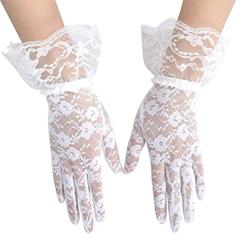 Preisvergleich Produktbild XCSSKG Damen Brautschmuck Hochzeit Party Dessous Teeparty Blumen Spitze Kurze Handgelenk Handschuhe (weiß)