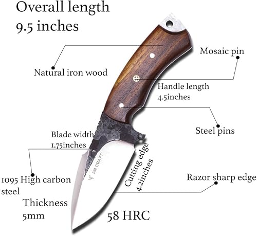 Miniatura 2 de AN CRAFT Cuchillos de hoja fija para hombre, cuchillo de supervivencia hecho a mano con funda de cuero para acampar al aire libre táctico caza