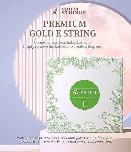 Image of Viotti Violin Strings 4 /4 Full Set | Medium Tension Synthetic-Core Strings with Gold E String for Brilliance, Power & Projection, Silver Wound D & G Strings, and Aluminum Wound A String