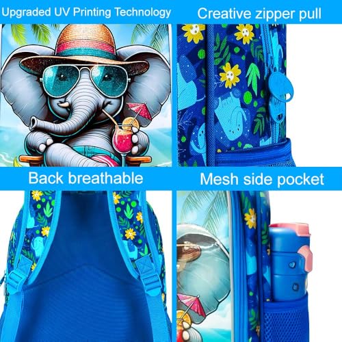 Image of 16 inch Backpack for Boys, 3Pcs Elephant Kids Bookbag with Lunch Box, School Backpacks Set for Elementary Preschool Kindergarten(Blue)