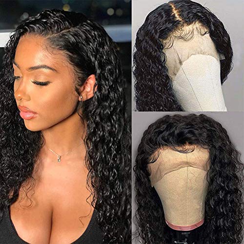 Human Hair Lace Front Wigs Deep Wave Lace Front Wigs for Black Women 150% Density Brazilian Virgin Deep Curly Human Hair Lace Front Wigs with Baby Hair Pre Plucked Human Hair Lace Wig (20 Inch)