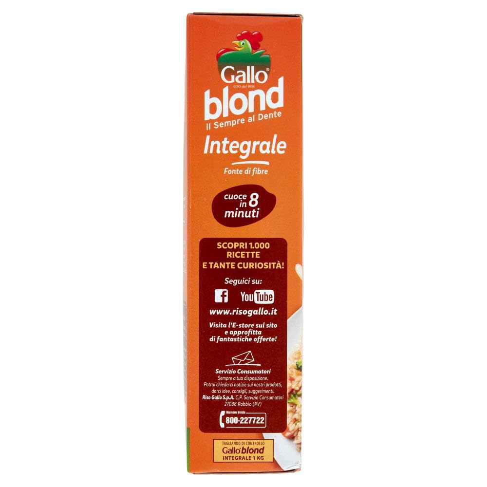 Italian Gourmet Riso Blond Integrale Vollkornreis 12 x 1kg, Kochzeit 8 Min | 100% chicchi italiani, fonte di fibre; körnig, vielseitig für Salate, Bowls, Gesamtnettogewicht 12 kg + Kostenlos Polpa 400g