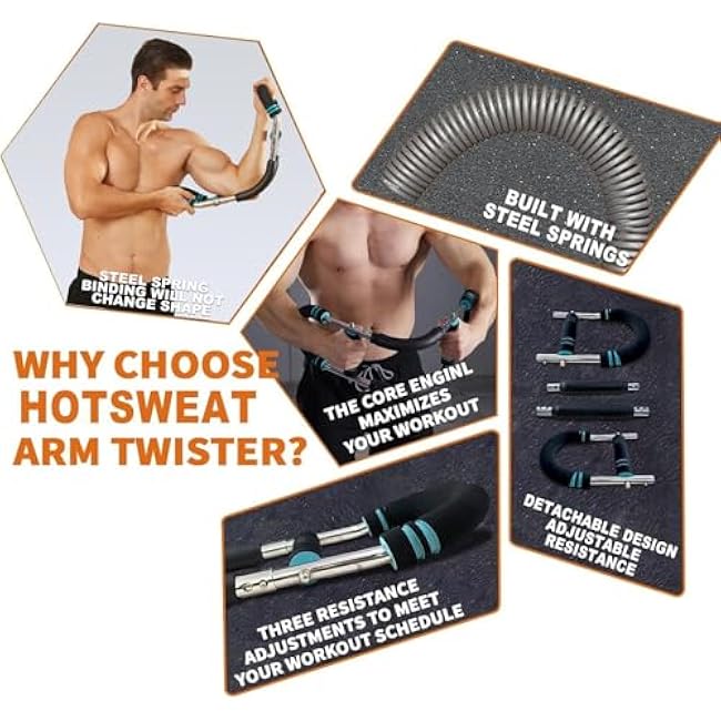 HOTSWEAT Twister Arm Exerciser Chest Workout,Portable Power Twister Bar,Muscular Strength Enhancer,Thigh Master Trainer Men,At Home Fitness Equipment