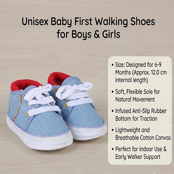 Image of Butterthief Unisex Baby Prewalking Shoes for Newborn Boys & Girls | Soft Sole Infant Bootie with Anti-Slip Bottom | Lightweight Cotton Footwear Early Walker Shoes (6-9 Months, 12 CM)