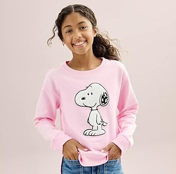 Peanuts Snoopy Girls Pullover Sweatshirt with Chenille Patch