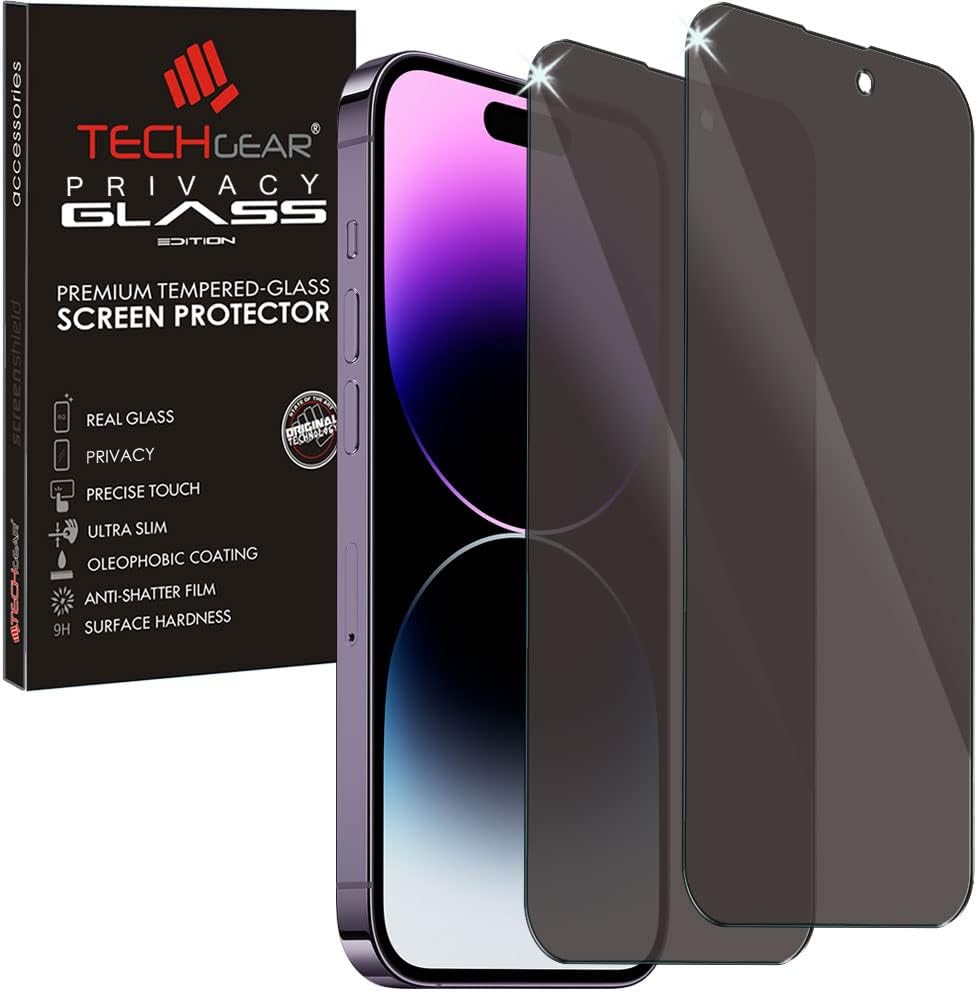 TECHGEAR [2 Pack] Anti Spy Screen Protectors Compatible with Apple iPhone 14 Pro Max - PRIVACY Filter GLASS Edition Genuine Tempered Protector Guard Cover