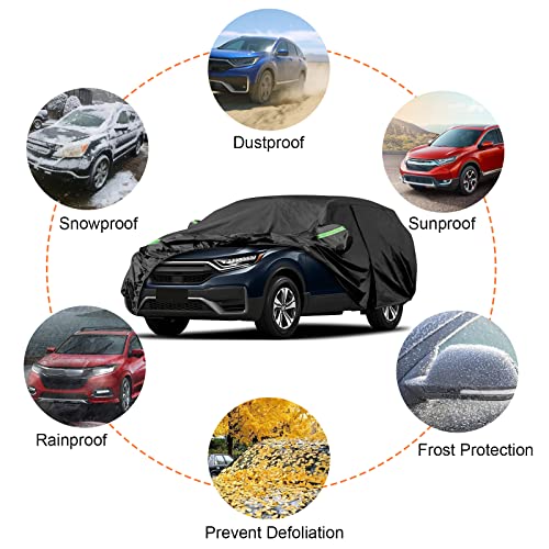 Image of Waterproof Car Cover Compatible with 2002-2025 Honda CR-V, Black Car Cover with Inner Cotton & Safety Lock for Snow Rain Dust Hail Sun Protection