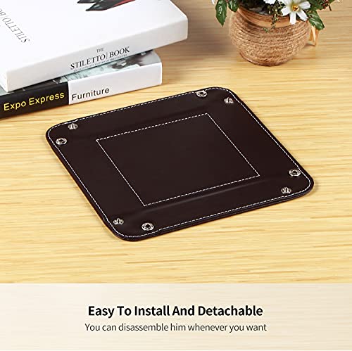 Image of YAPISHI Key Dish Bowl for Men, Entryway Catchall Holder Bedside Table Valet Tray for Pocket Stuff, PU Leather Nightstand Organizer for Dice /Coins /Wallet /Watch /Rings /Sunglasses, Dresser /Coffee Table