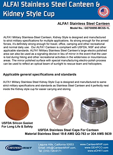 Alfa 1 Military Stainless Steel Canteen & Kidney Style Cup #TOP4
