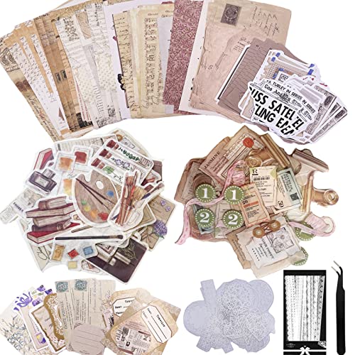 Carreuty 290 Stück Ästhetische Scrapbooking Sticker Set, DIY Papier Dekoration Washi Aufkleber Buch Journaling Supplies Aufkleber Papier Kit Scrapbook Zubehör für Tagebuch Kalender（Art Time