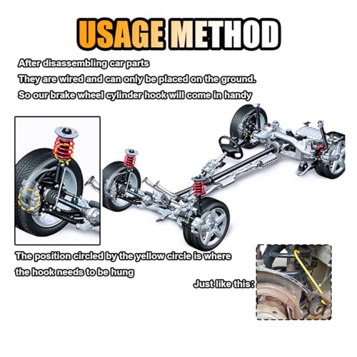 Car Brake Caliper Hooks, Auto Brake Caliper Hangers with Rubber Tips, Universal Durable &amp; Rust-Proof Automotive Tools for Braking, Axle, Bearing, Suspension Work (Yellow, 4 pcs)