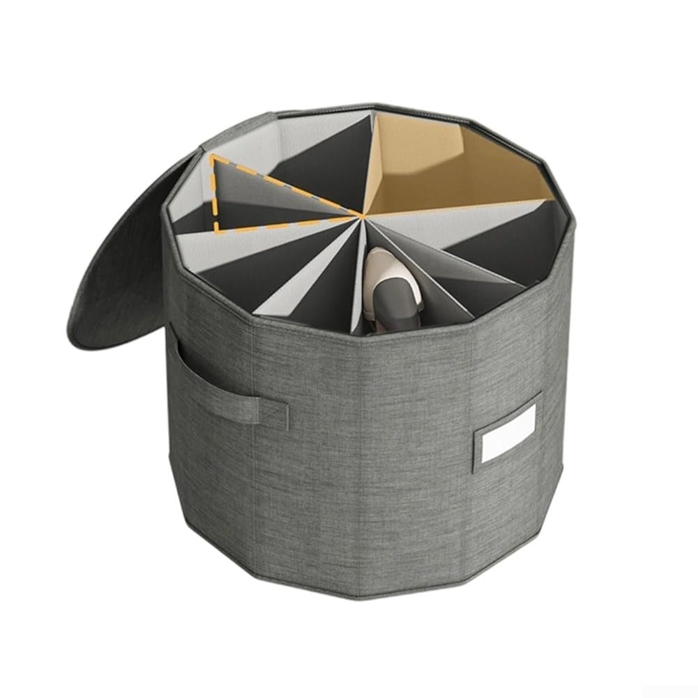 Organizer per scarpe rotondo – Scatola per scarpe cilindrica pieghevole con 8 scomparti, robusta fino a 40 kg, salvaspazio per scarpe da ginnastica e stivali, in poliestere, grigio, 33,5 x 36 cm, per