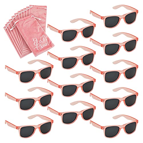 Sparkle and Bash Bachelorette Party Favor Sunglasses - 12 Pack, Free Size, Pink, Classic - I Do Crew Bridesmaid Sunglasses for Bridal Party with Velvet Pouches