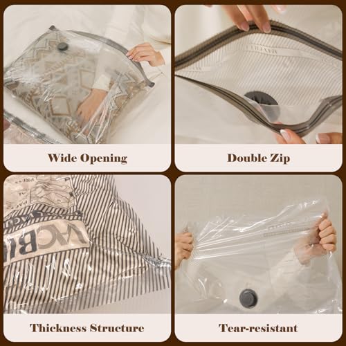 Vacbird Vakuumbeutel für Kleidung mit Kabelloser Vakuumpumpe, 9 Stück (3x 40x50cm, 3x 40x60cm, 3x 50x60cm), Wiederverwendbare Vakuumierbeutel Kleidung Geeignet für Reisen, Tägliche Aufbewahrung