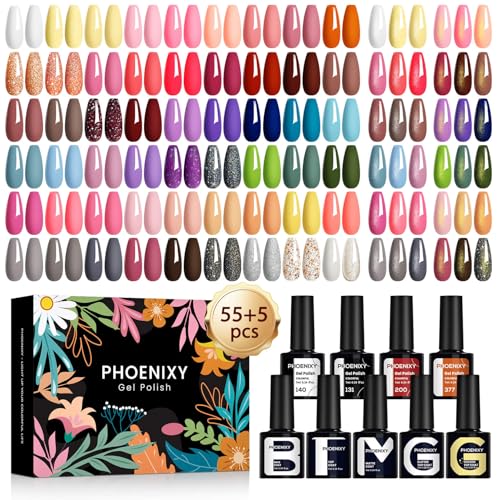 Phoenixy 60PCS Pintauñas Semipermanentes 55 Colore...