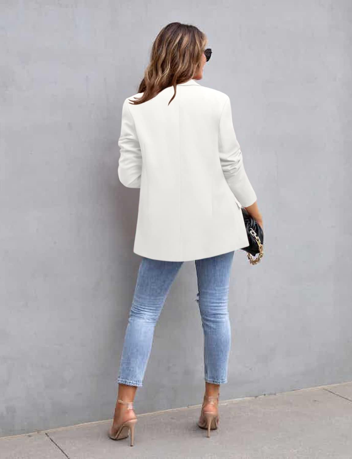 CRAZY GRID Womens Casual Blazer Jacket Long Sleeve Open Front Work Office Blazer Lapel Button Jacket - Image 3