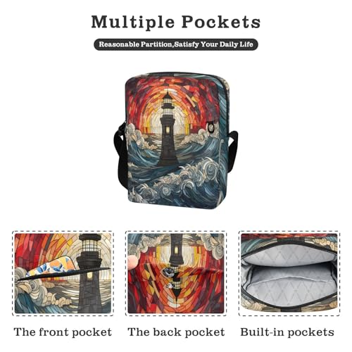 men's messenger bag Shoulder Crossover Bag Everyday Purses Adjustable Strap for School School- Lighthouse Art Orange2