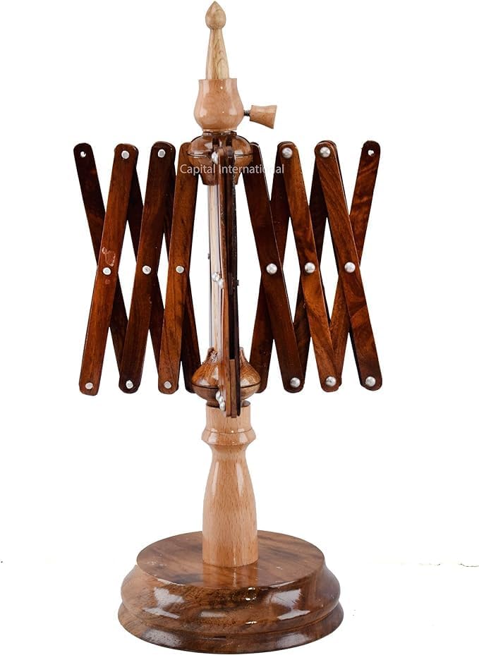 Yarn Umbrella Swift Winder Table Top Umbrella | Hand Crafted Skein Hand Operated Umbrella Yarn Winder Yarn Swift Winder Wool String Holder - Knitting and Crochet (White & Brown)