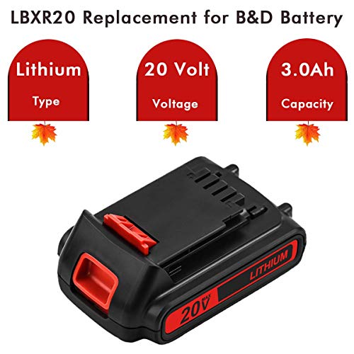 2Packs 3.0Ah LBXR20 Lithium Replacement Battery Compatible with Black and Decker 20V Max LB20 LBX20 LST220 LBXR2020 LB2X4020 Cordless Power Tools