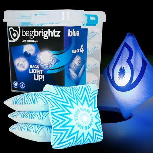Brightz BagBrightz LED Cornhole Bags 4-Pack - Light Up Cornhole Bean Bags for Cornhole Board Lights - Glow in The Dark Cornhole Bag Features for Cornhole Lights LED Light Kit Backyard Game (Blue)